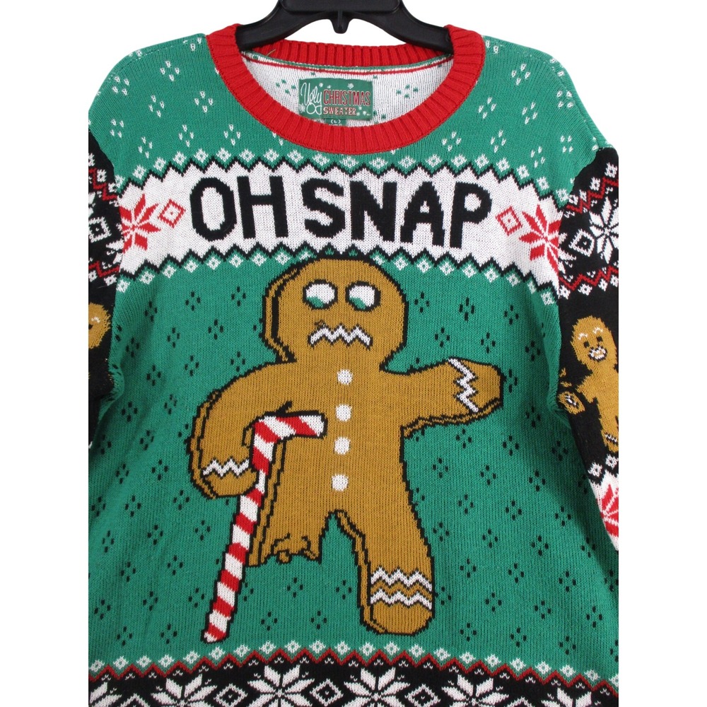 Ugly Christmas Sweater Gingerbread Man Oh Snap Green Fair Isle Mens Large